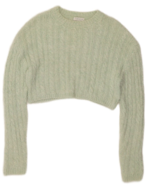 Topshop Womens Crop Crew Neck Jumper Sweater UK 14 Medium Green Acrylic