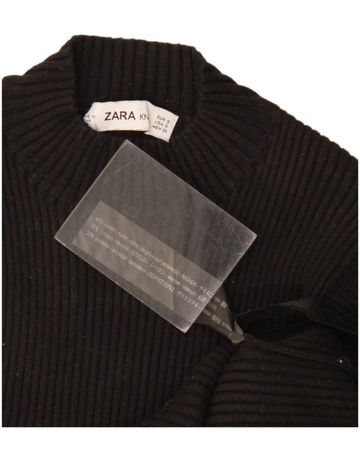 Zara Womens Knit Blouse Top UK 8 Small Black Nylon
