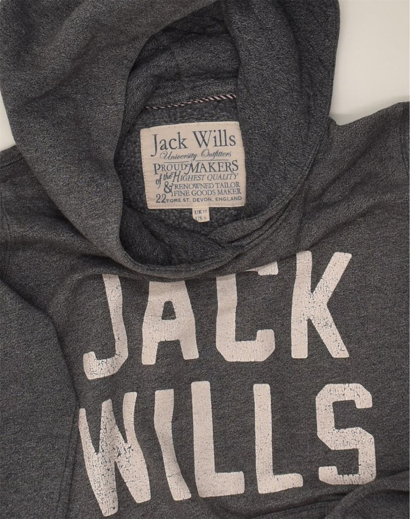 JACK WILLS Womens Graphic Hoodie Jumper UK 10 Small Grey Cotton | Vintage Jack Wills | Thrift | Second-Hand Jack Wills | Used Clothing | Messina Hembry 