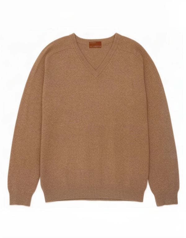 Marks & Spencer Mens V-Neck Jumper Sweater Large Brown Cotton