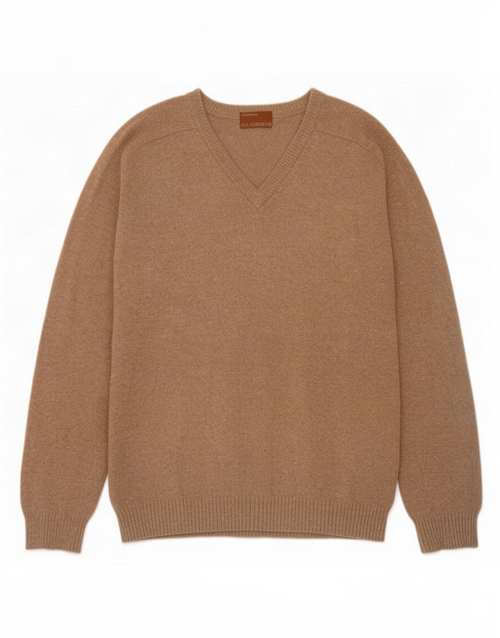 Marks & Spencer Mens V-Neck Jumper Sweater Large Brown Cotton