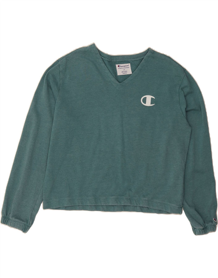 CHAMPION Womens Crop Sweatshirt Jumper UK 16 Large Blue Cotton Vintage Champion and Second-Hand Champion from Messina Hembry 
