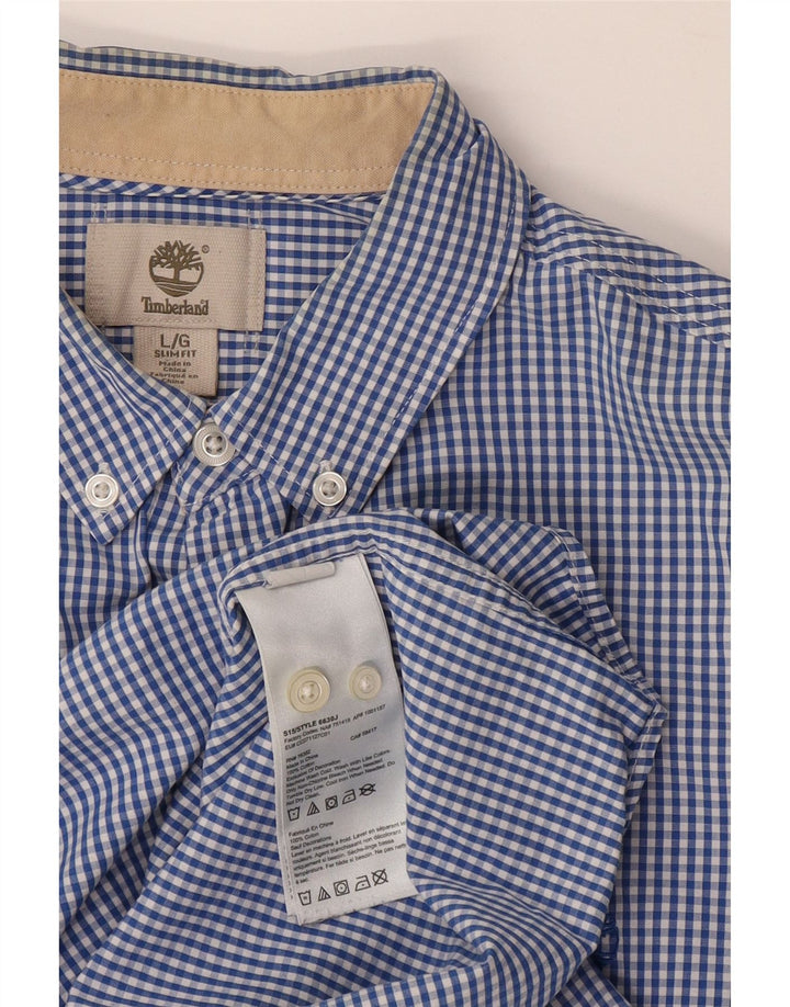 Timberland Mens Slim Fit Shirt Large Blue Gingham Cotton