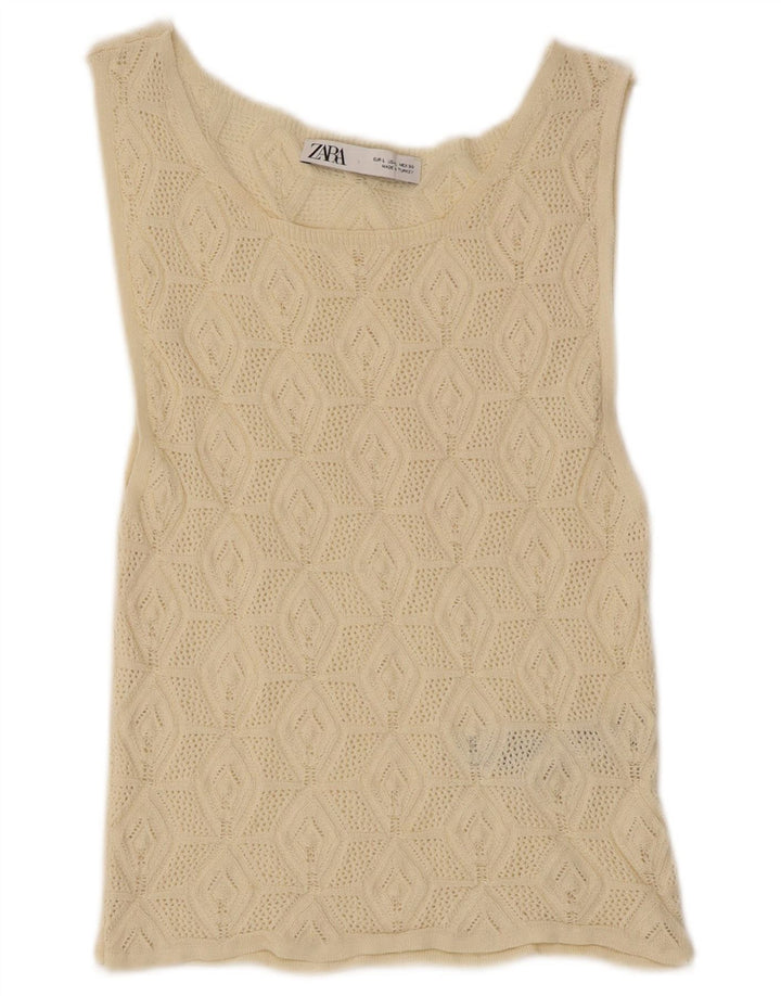 Zara Womens Knit Vest Top UK 14 Large Beige Polyamide