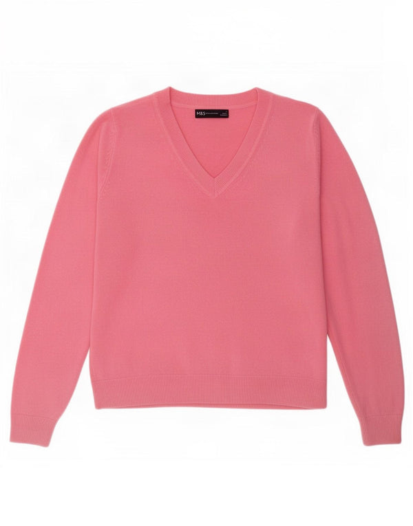 Marks & Spencer Womens V-Neck Jumper Sweater UK 10 Small Pink Acrylic