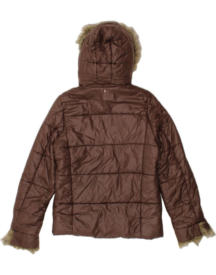 LOTTO Womens Hooded Padded Jacket UK 14 Large Brown Polyester Vintage Lotto and Second-Hand Lotto from Messina Hembry 