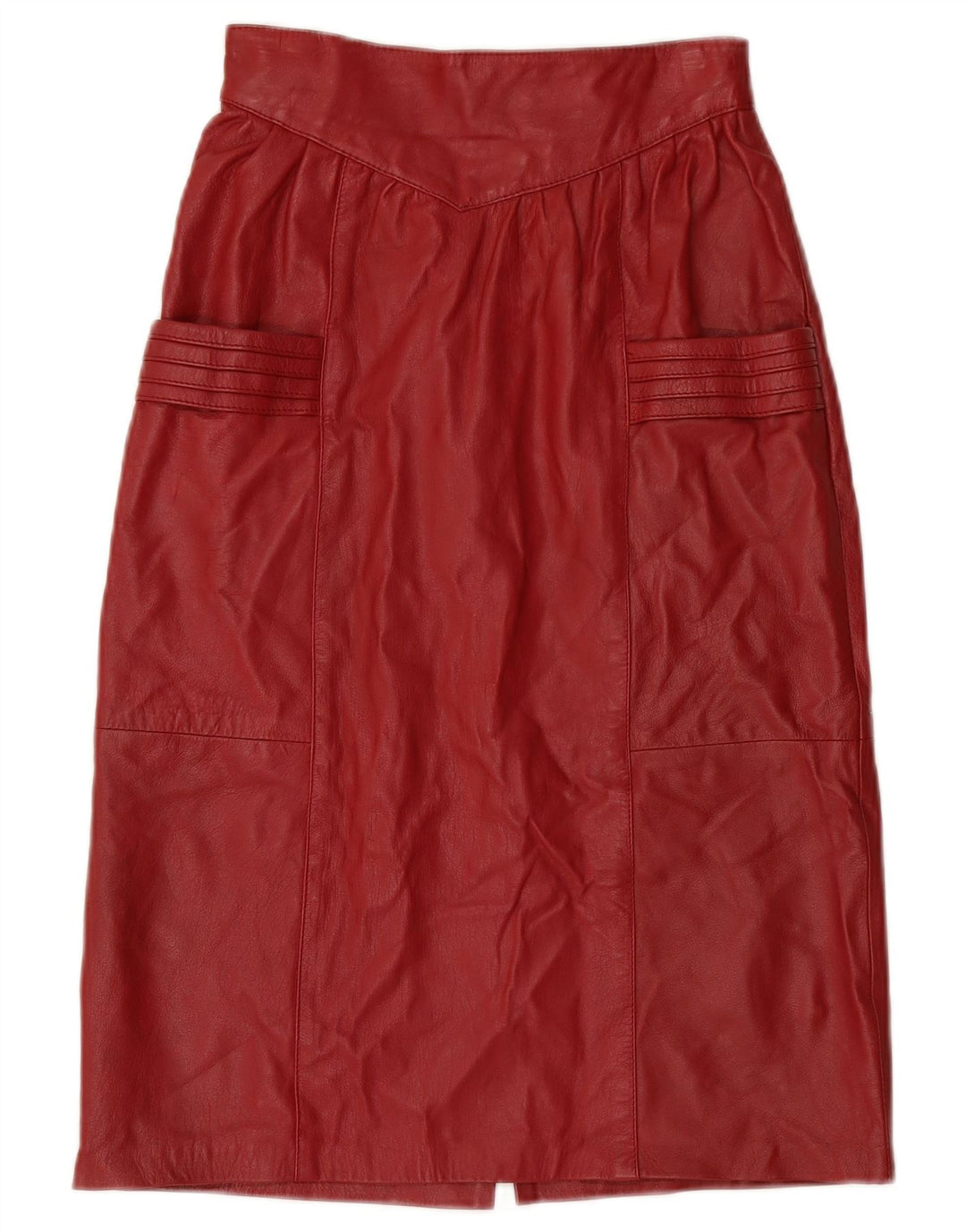 VINTAGE Womens High Waist Leather Skirt W24 XS Burgundy