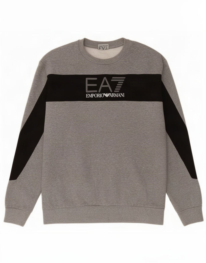 Emporio Armani Mens Graphic Sweatshirt Jumper Medium Grey Colourblock