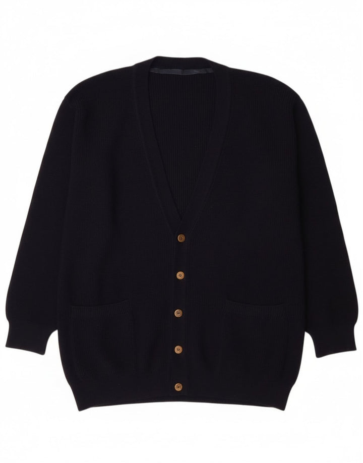 Vintage Mens Cardigan Sweater Large Navy Blue New Wool