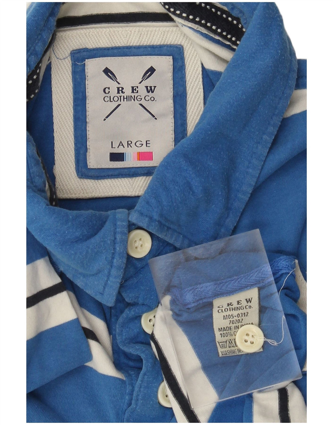 Crew Clothing Mens Polo Shirt Large Blue Striped Cotton