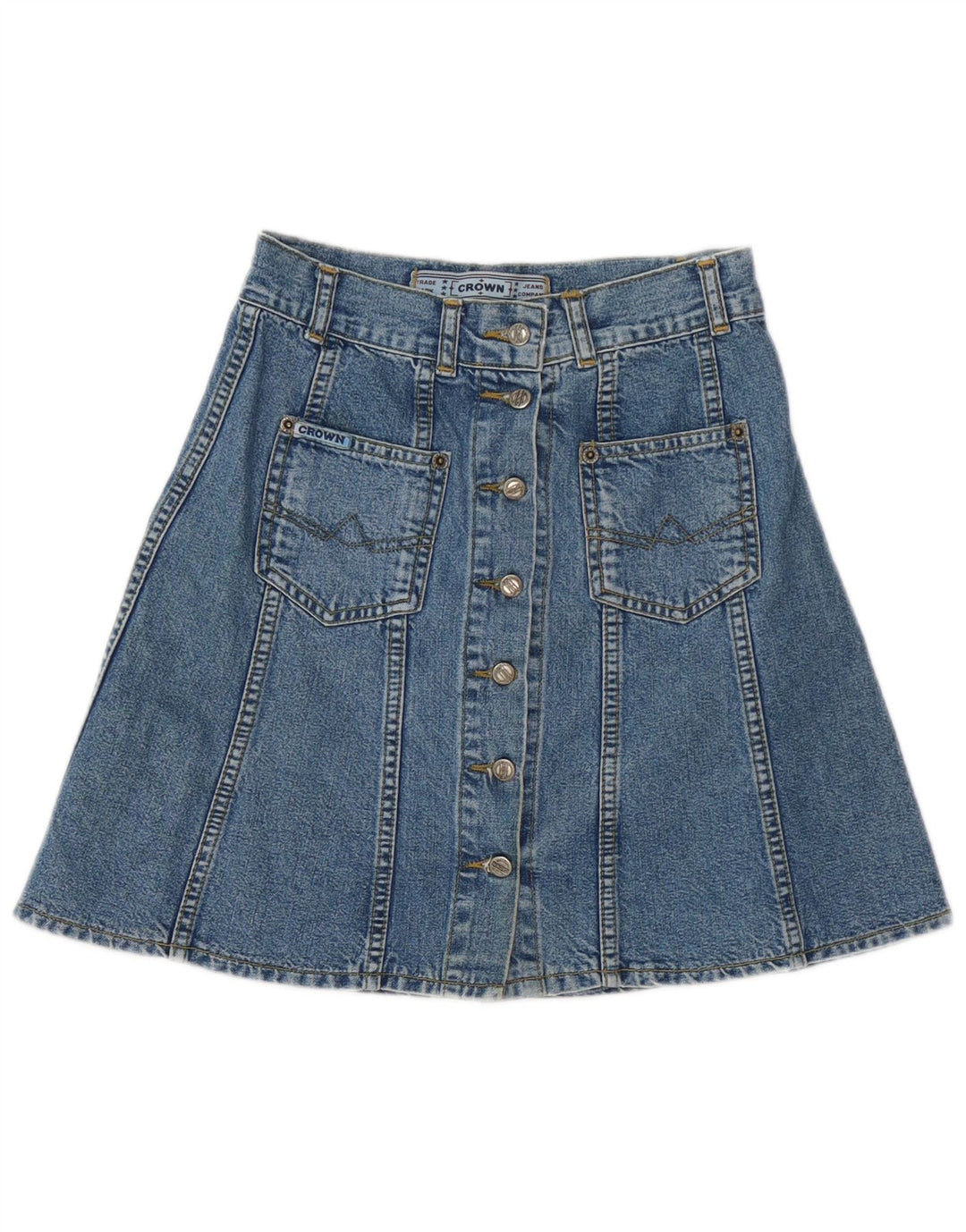 Crown Womens Denim Skirt W27 Small Blue Cotton