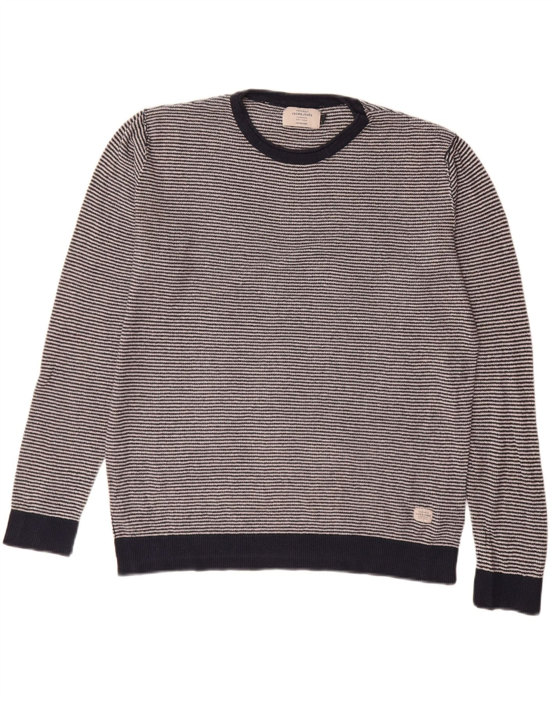 Jack & Jones Mens Crew Neck Jumper Sweater Large Navy Blue Striped