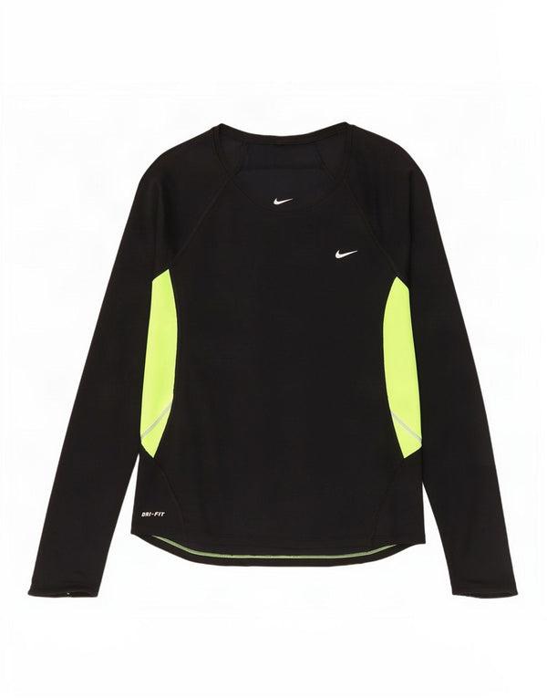 Nike Womens Dri Fit Top Long Sleeve UK 14 Medium Black Colourblock