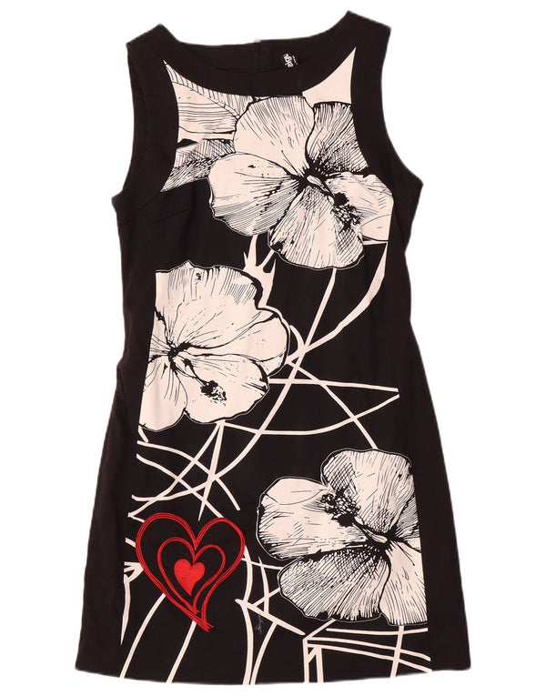 Desigual Womens Sleeveless Sheath Dress EU 40 Medium Black Floral Cotton