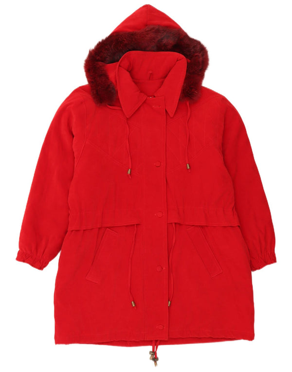 Vintage Womens Hooded Oversized Parka Jacket UK 18 XL Red Polyester