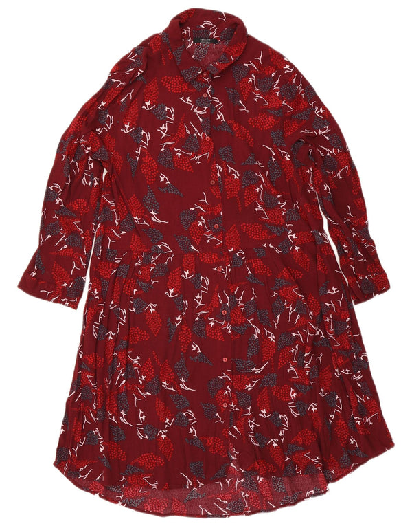 Parfois Womens Abstract Pattern Tiered Dress UK 14 Medium Burgundy Viscose