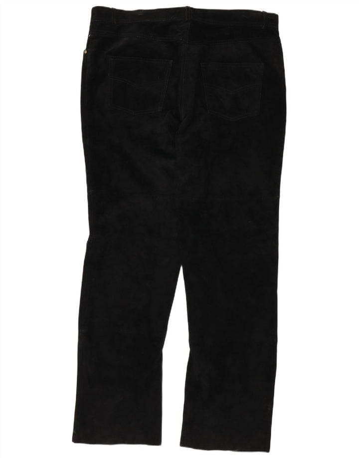 Authentic Mens Straight Suede Trousers 2XL W38 L32 Black Leather