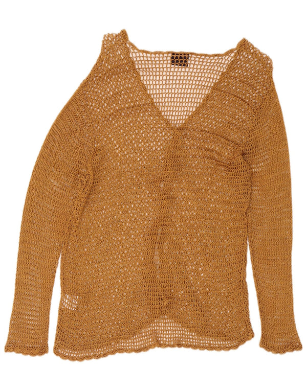 Vintage Womens Crochet Cardigan Sweater UK 14 Large Beige Rayon