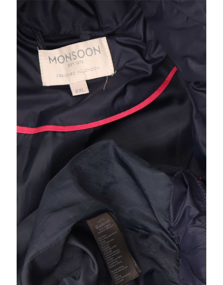 Monsoon Womens Hooded Oversized Padded Coat UK 22 2XL Navy Blue Polyester