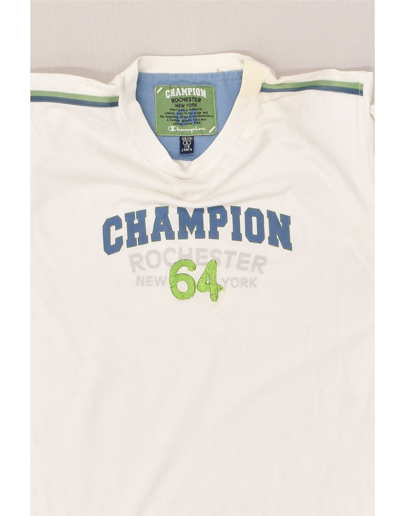 CHAMPION Boys Graphic T-Shirt Top 7-8 Years small  White Cotton | Vintage Champion | Thrift | Second-Hand Champion | Used Clothing | Messina Hembry 