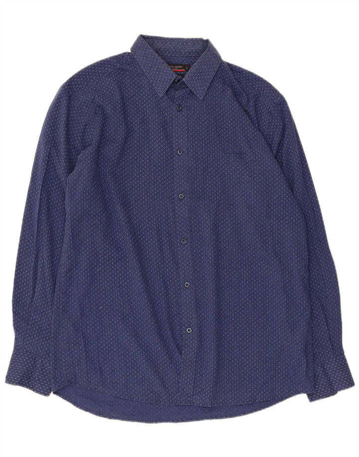 Pierre Cardin Mens Regular Fit Shirt Large Navy Blue Floral Polyester
