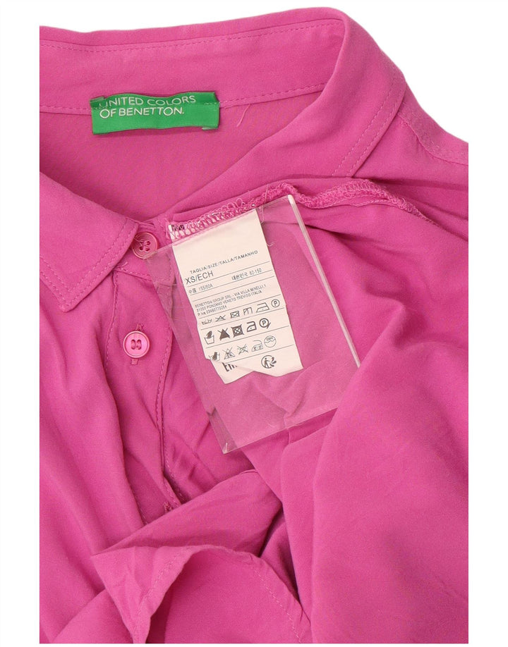 BENETTON Womens Oversized Short Sleeve Shirt Blouse UK 6 XS Pink Viscose