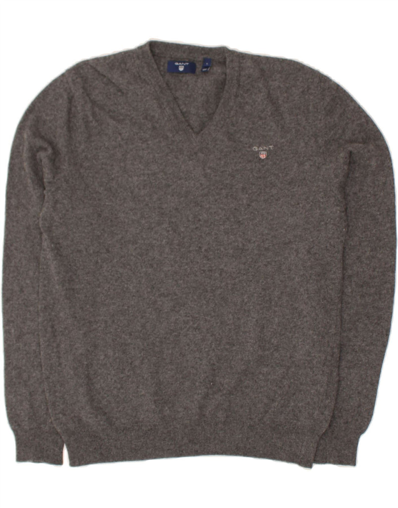 GANT Mens V-Neck Jumper Sweater Large Grey Wool | Vintage Gant | Thrift | Second-Hand Gant | Used Clothing | Messina Hembry 