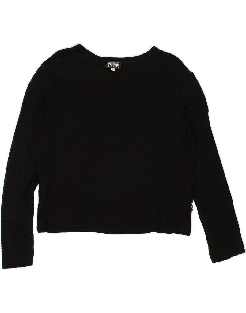 GIANFRANCO FERRE Womens Crop Top Long Sleeve UK 14 Medium Black Viscose | Vintage Gianfranco Ferre | Thrift | Second-Hand Gianfranco Ferre | Used Clothing | Messina Hembry 