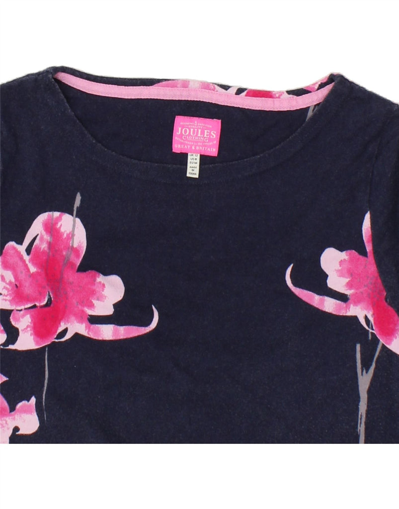 JOULES Womens Top 3/4 Sleeve UK 12 Medium Navy Blue Floral Cotton | Vintage Joules | Thrift | Second-Hand Joules | Used Clothing | Messina Hembry 