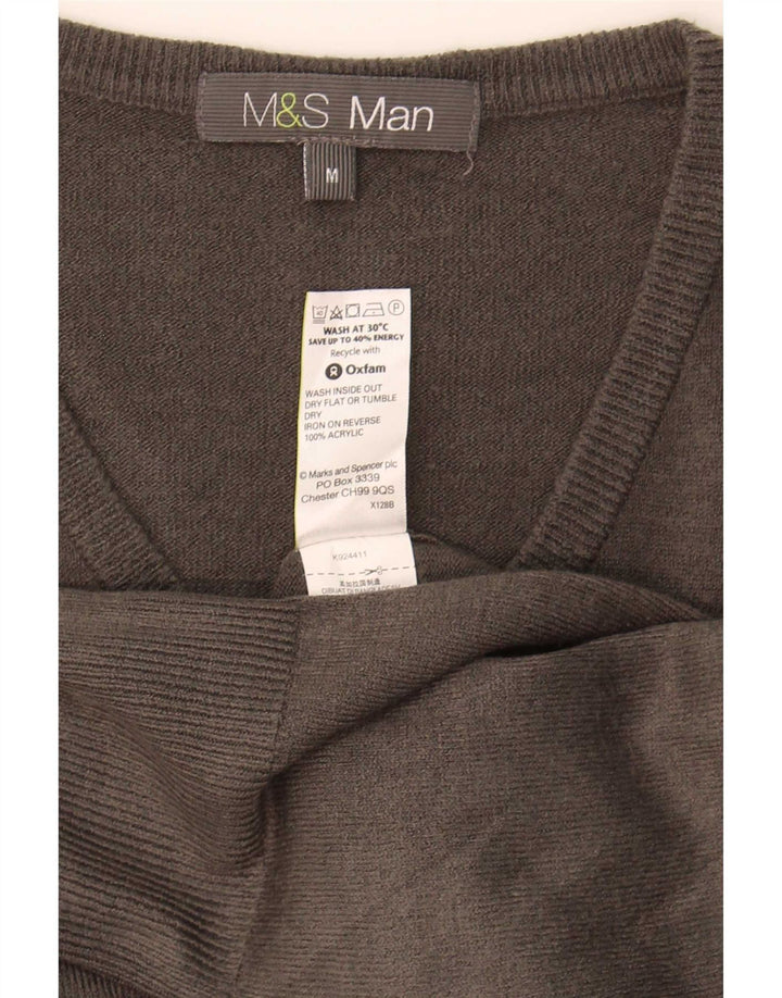 Marks & Spencer Mens V-Neck Jumper Sweater Medium Grey Acrylic