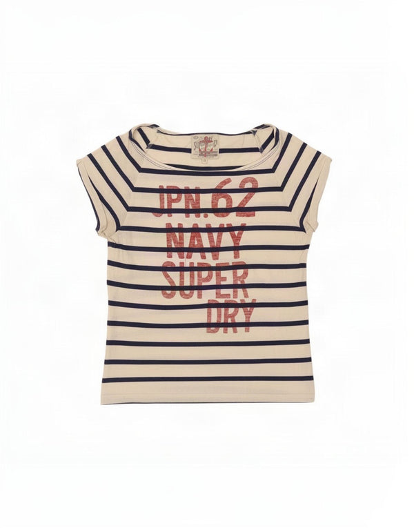 Superdry Womens Graphic T-Shirt Top UK 10 Small White Striped
