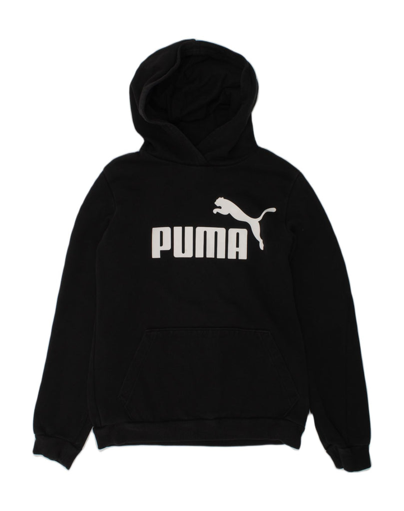 PUMA Girls Graphic Hoodie Jumper 13-14 Years Black Polyester | Vintage Puma | Thrift | Second-Hand Puma | Used Clothing | Messina Hembry 