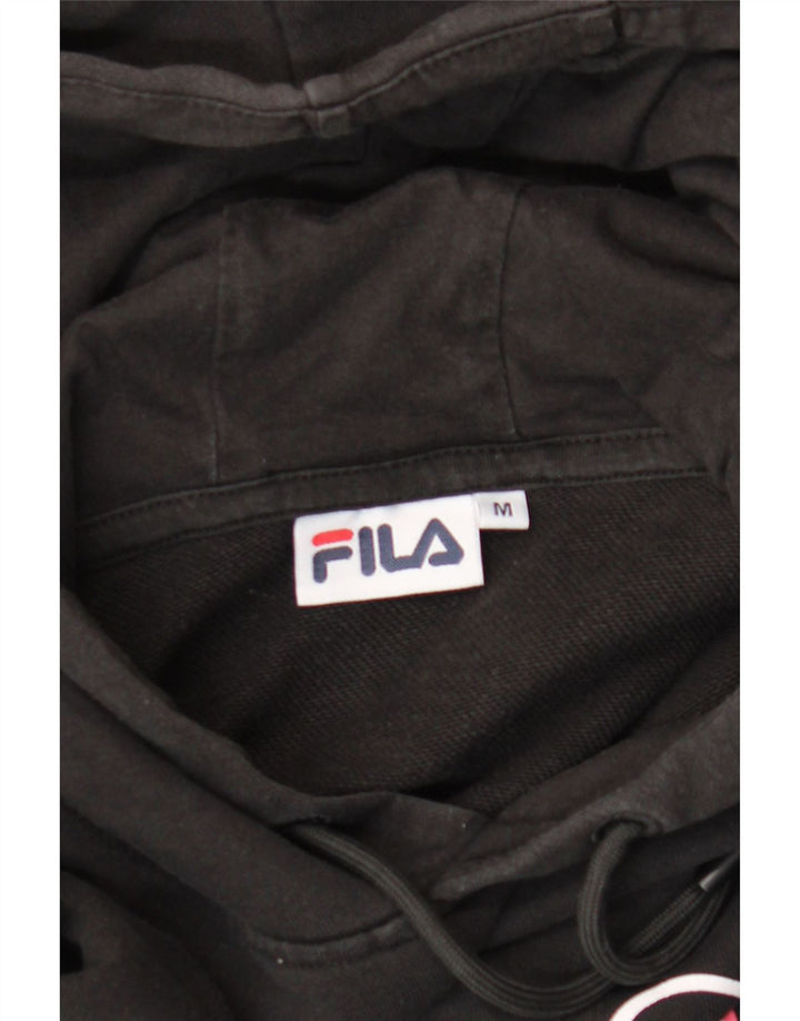 FILA Womens Oversized Graphic Crop Hoodie Jumper UK 14 Medium Black Vintage Fila and Second-Hand Fila from Messina Hembry 