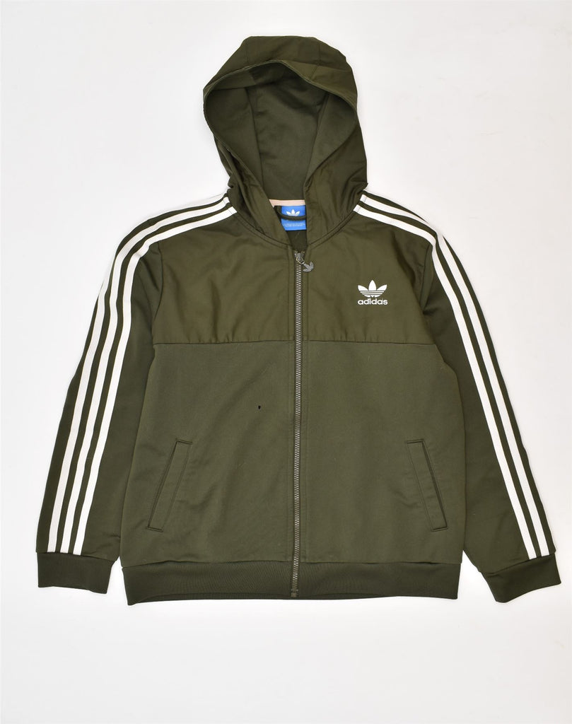 ADIDAS Boys Zip Hoodie Sweater 13-14 Years Khaki Polyester | Vintage | Thrift | Second-Hand | Used Clothing | Messina Hembry 