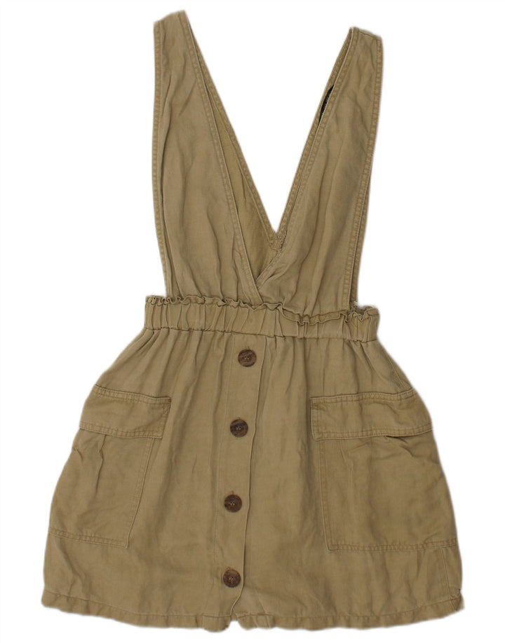 Zara Womens Dungarees Cargo Skirt Small W26 Khaki Linen