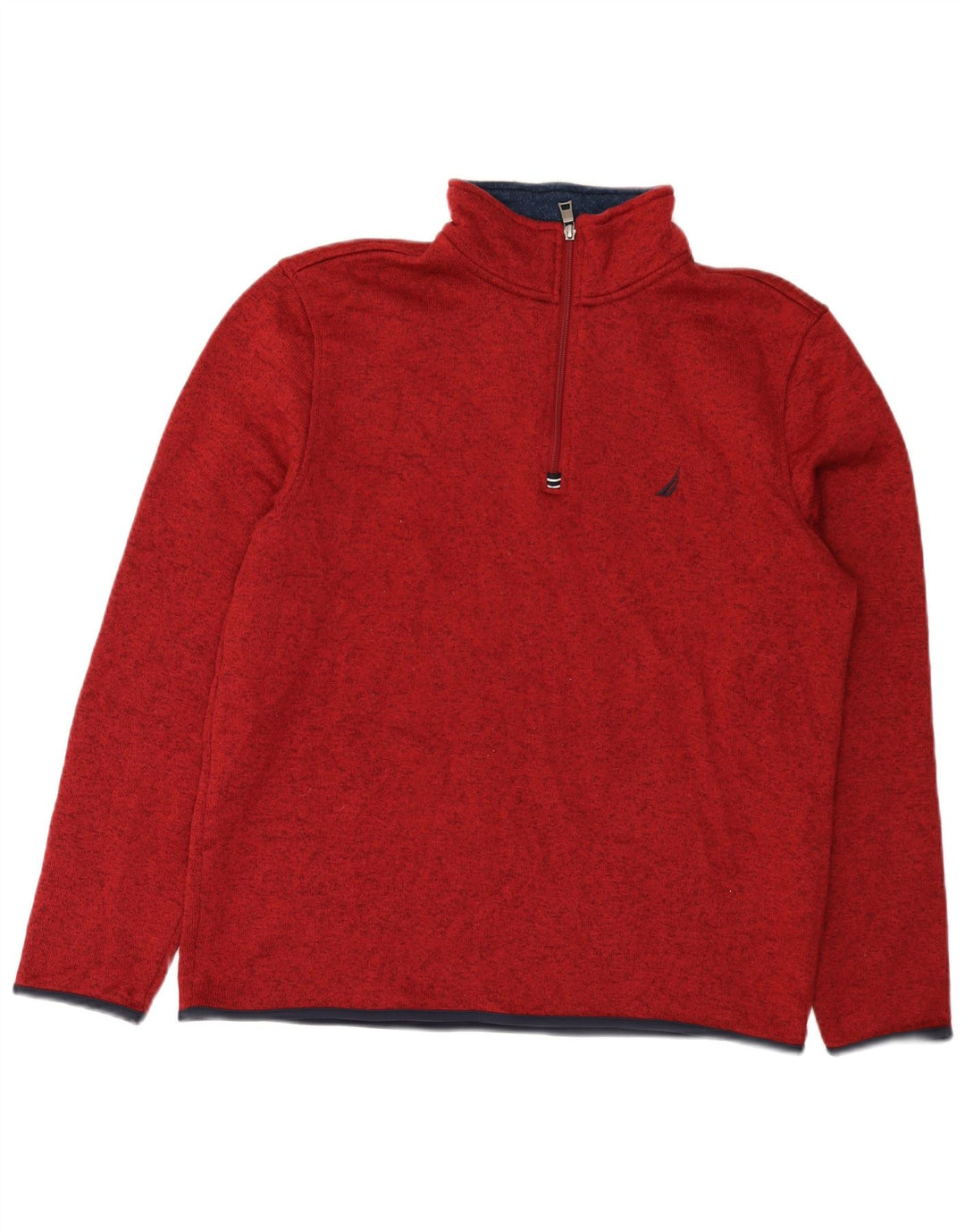 Nautica Mens Zip Neck Sweatshirt Jumper Large Burgundy Flecked Polyester