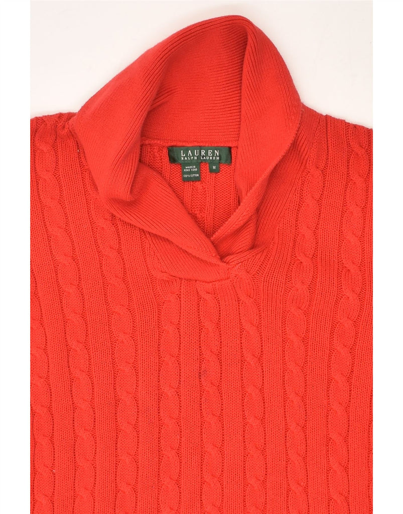 RALPH LAUREN Womens Shawl Neck Jumper Sweater UK 14 Medium Red Cotton | Vintage Ralph Lauren | Thrift | Second-Hand Ralph Lauren | Used Clothing | Messina Hembry 