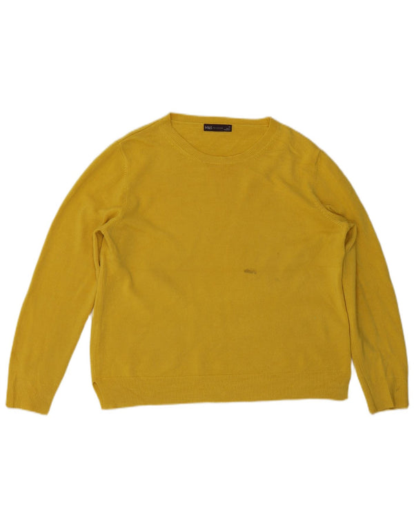 Marks & Spencer Womens Crew Neck Jumper Sweater UK 16 Large Yellow Acrylic