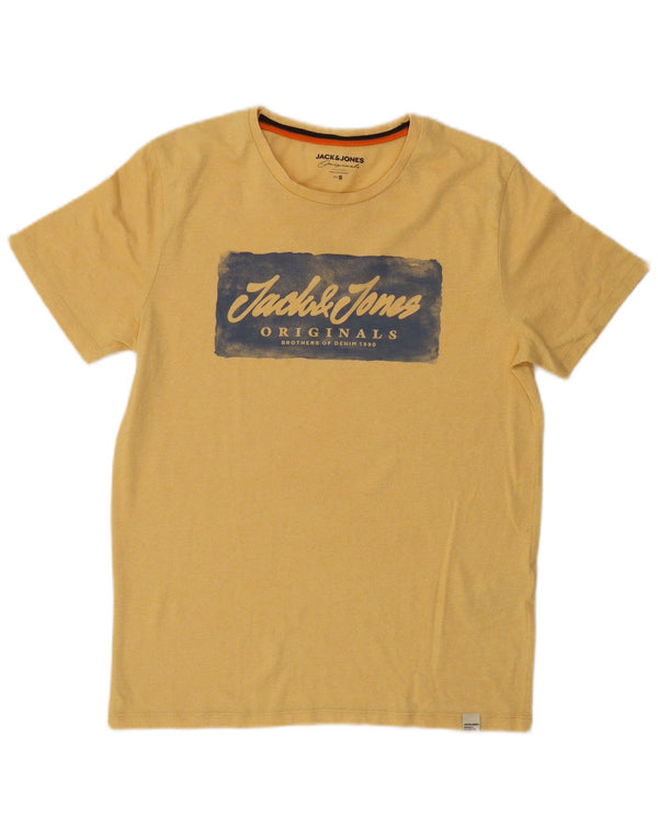 Jack & Jones Mens Graphic T-Shirt Top Small Yellow Cotton