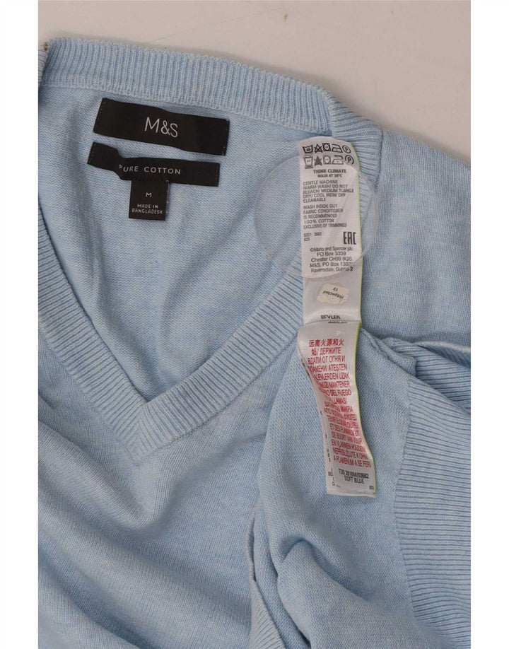 Marks & Spencer Mens V-Neck Jumper Sweater Medium Blue Cotton