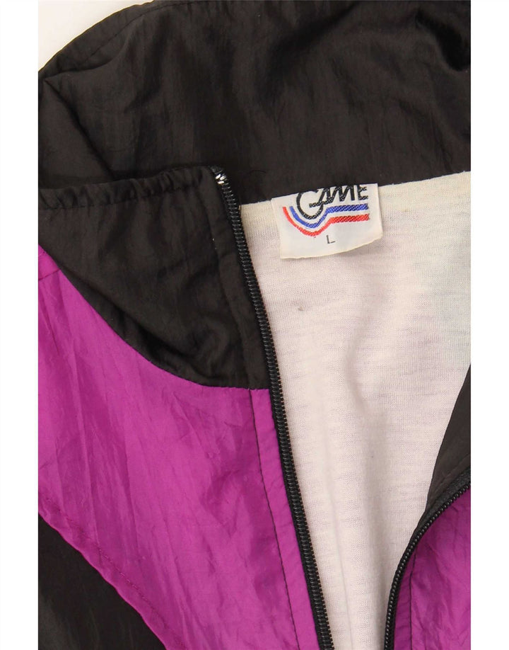 Vintage Mens Tracksuit Top Jacket Large Black Colourblock Nylon