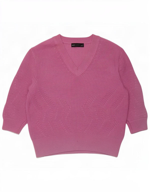 Marks & Spencer Womens Crop V-Neck Jumper Sweater UK 10 Small Pink