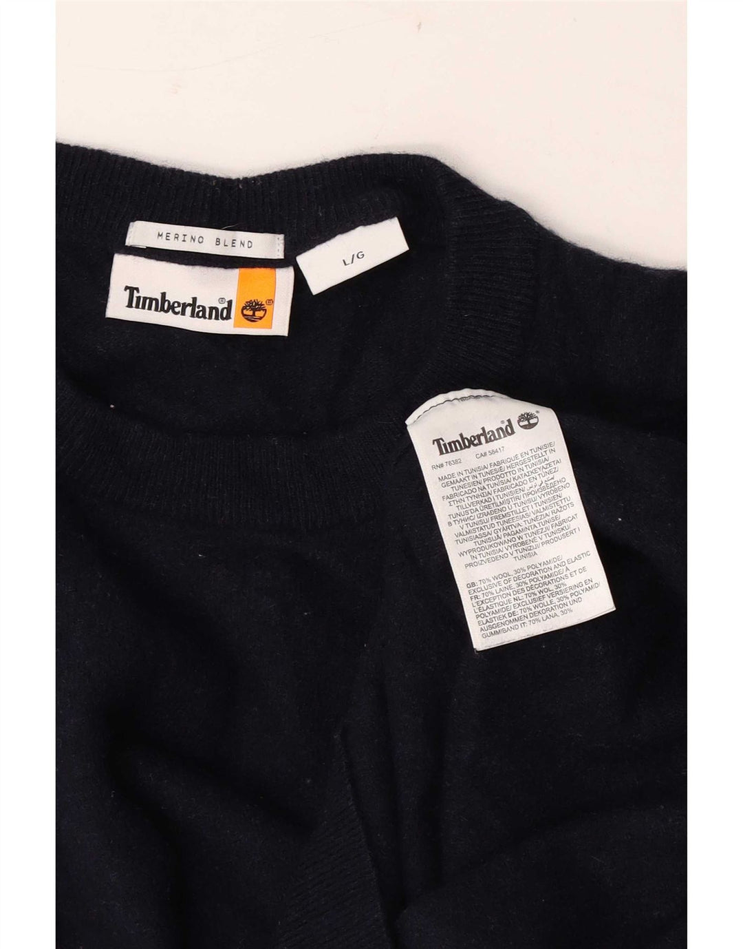 Timberland Mens Crew Neck Jumper Sweater Large Navy Blue Wool