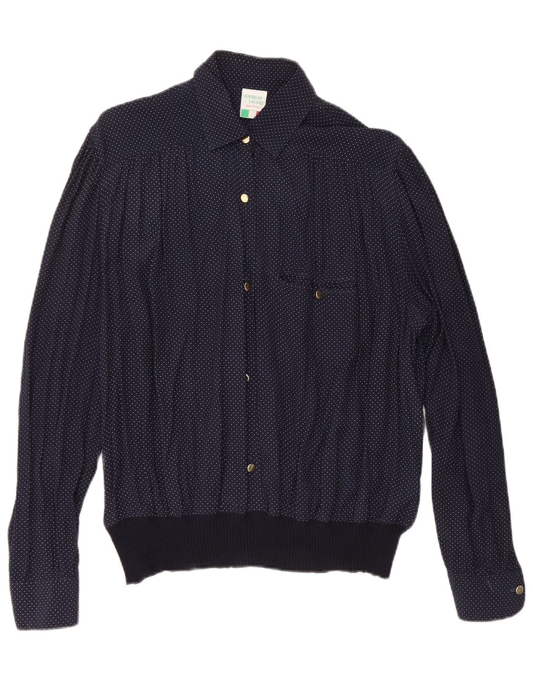 VINTAGE Womens Shirt Blouse UK 16 Large Navy Blue Spotted Viscose