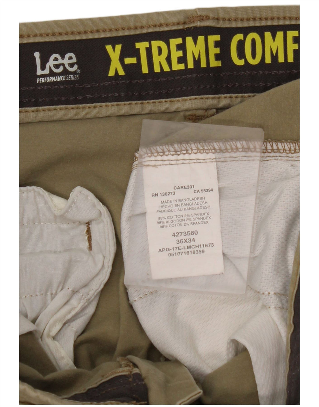 LEE Mens X-treme Comfort Straight Chino Trousers W36 L34 Beige Cotton
