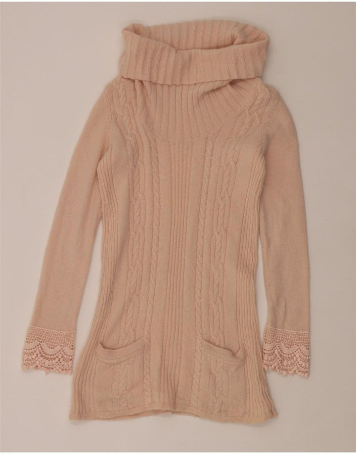 Laura Ashley Womens Roll Neck Jumper Sweater UK 12 Medium  Pink Lambswool