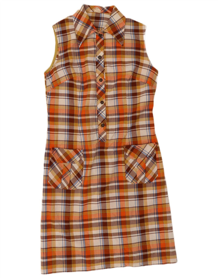 Vintage Womens Sleeveless Sheath Dress IT 42 Medium Orange Check Polyester