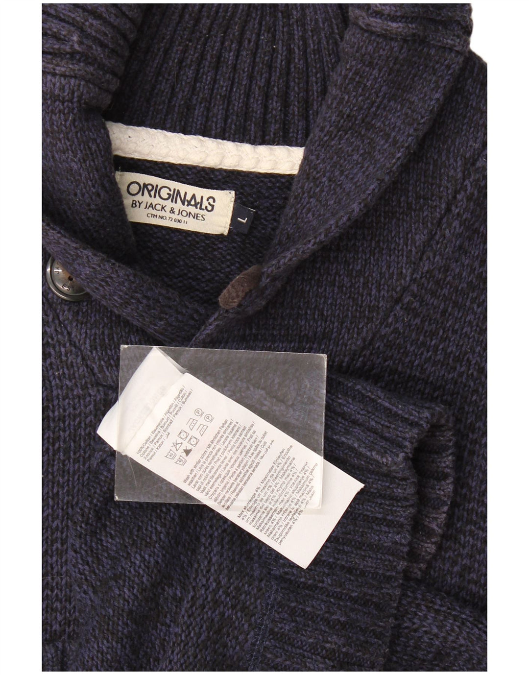 Jack & Jones Mens Shawl Neck Jumper Sweater Large Navy Blue Cotton