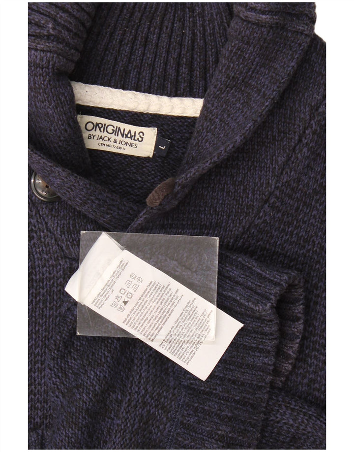 Jack & Jones Mens Shawl Neck Jumper Sweater Large Navy Blue Cotton