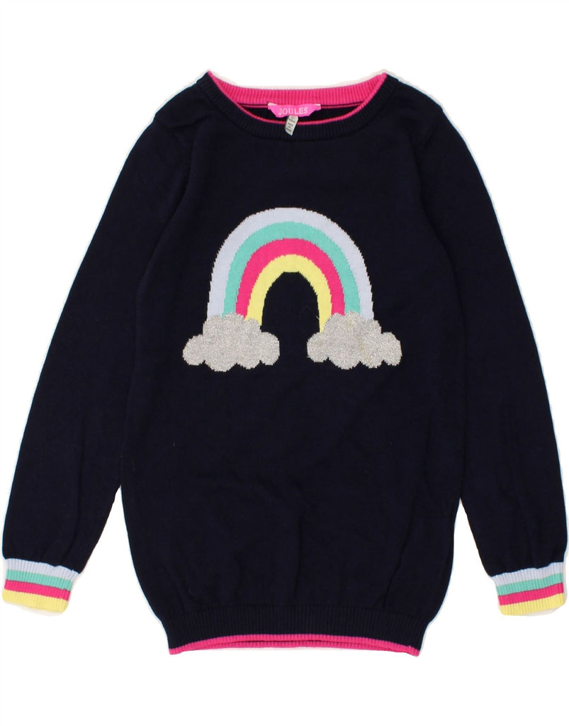 JOULES Girls Graphic Boat Neck Jumper Sweater 7-8 Years Navy Blue Cotton | Vintage Joules | Thrift | Second-Hand Joules | Used Clothing | Messina Hembry 